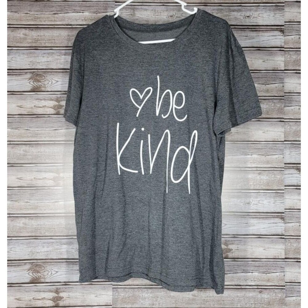 Women's Gray "Be Kind" Graphic Print Crew Neck Short Sleeve T shirt Size: Large